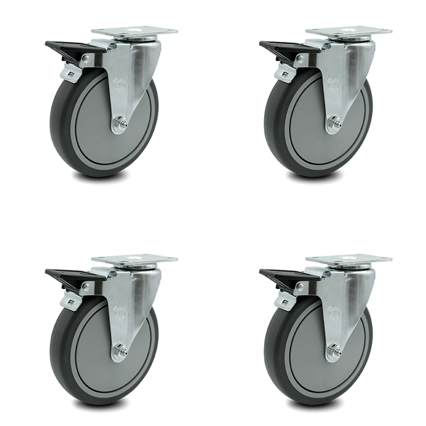 Service Caster 6 Inch Thermoplastic Rubber Wheel Swivel Top Plate Caster Set with Brake SCC SCC-20S614-TPRB-PLB-4